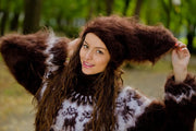 Bonnet en mohair marron – Tricoté main, doux et souple, style cagoule T177