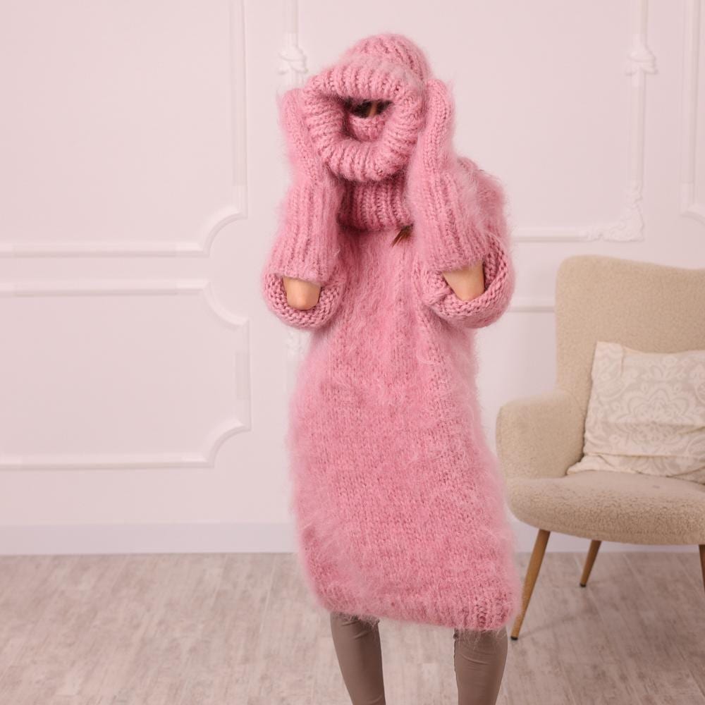 6-Strand Mohair Balaclava – Hand Knitted Chunky Ski Hood T2011