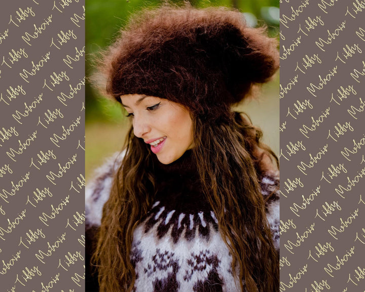 Brown Mohair Hat – Hand Knitted Fluffy Slouchy Beanie Balaclava T177