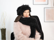 Schwarzer Mohair-Schal – Handgestricktes flauschiges Tuch, langer, kuscheliger Überwurf T1172