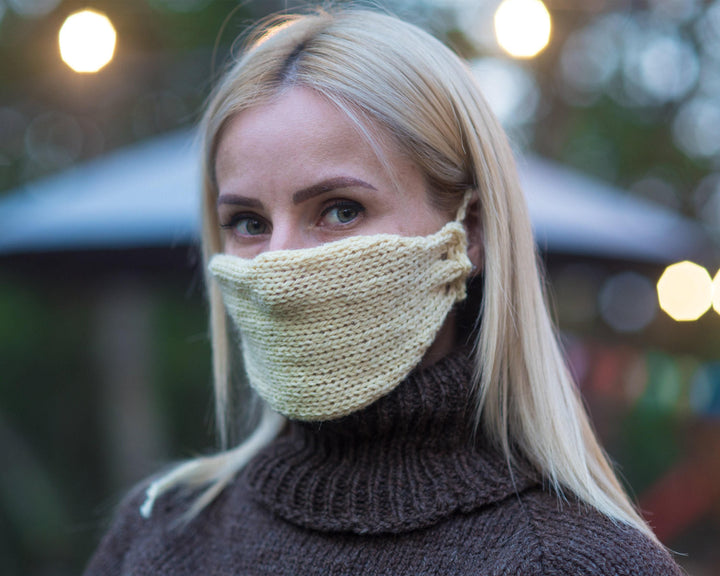 Raw Wool Face Mask – Hand Knitted Natural Wool Reusable Warmer