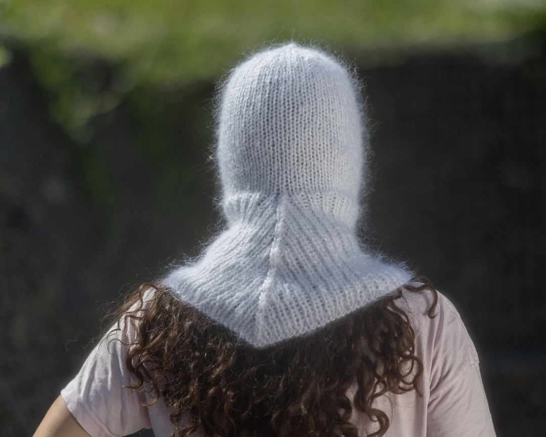 White Mohair Balaclava – Hand Knitted Fluffy Slouchy Beanie Ski Mask T1438