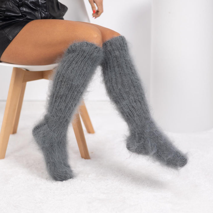Mohair Socks – Hand Knitted Fluffy Fuzzy Legwarmers T1759