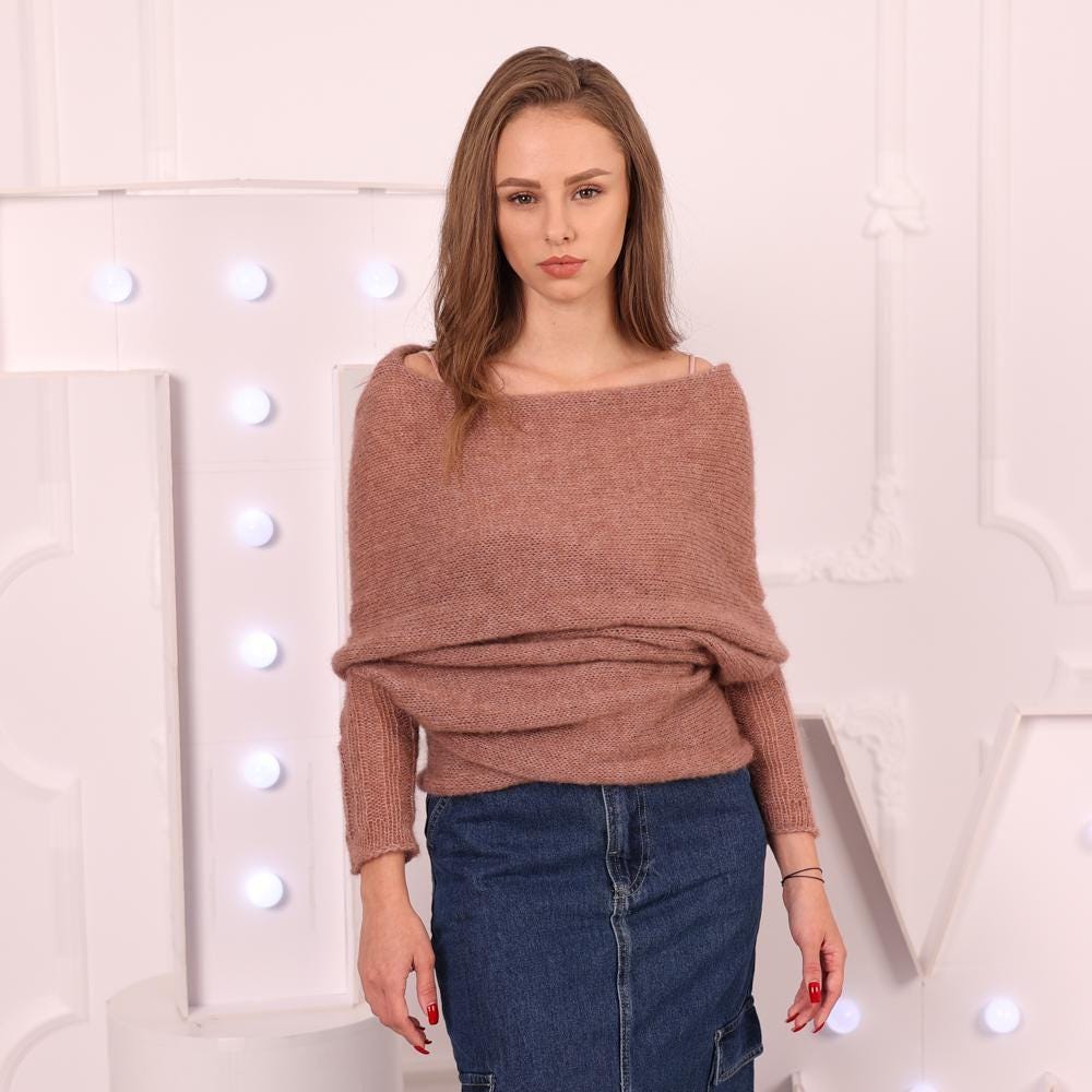 Superfine Alpaca Wrap Sweater – Hand Knitted Convertible Scarf Top with Sleeves T2029