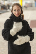 Elfenbein-Mohair-Fäustlinge – Handgestrickte, flauschig-weiche Winterhandschuhe T504