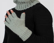 Gants en laine tricotés main – Mitaines sans doigts en grosse laine brute T1008
