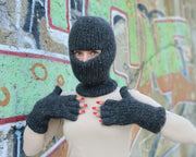 Handgestrickte Wollhandschuhe – klobige fingerlose Fäustlinge aus Rohwolle T928