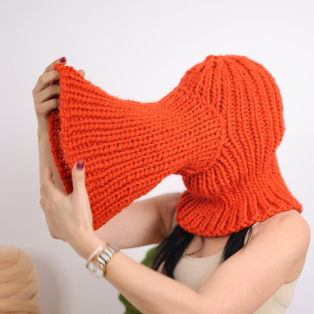 100% Wool Balaclava – Hand Knitted Chunky Winter Hood T1615