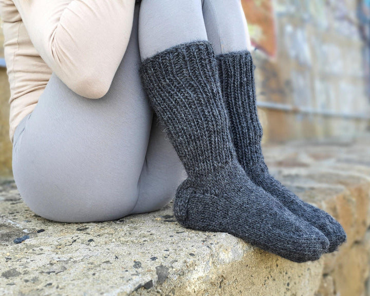 Gray Wool Socks – Hand Knitted Warm Winter Legwarmers, Soft Woolen Socks T927