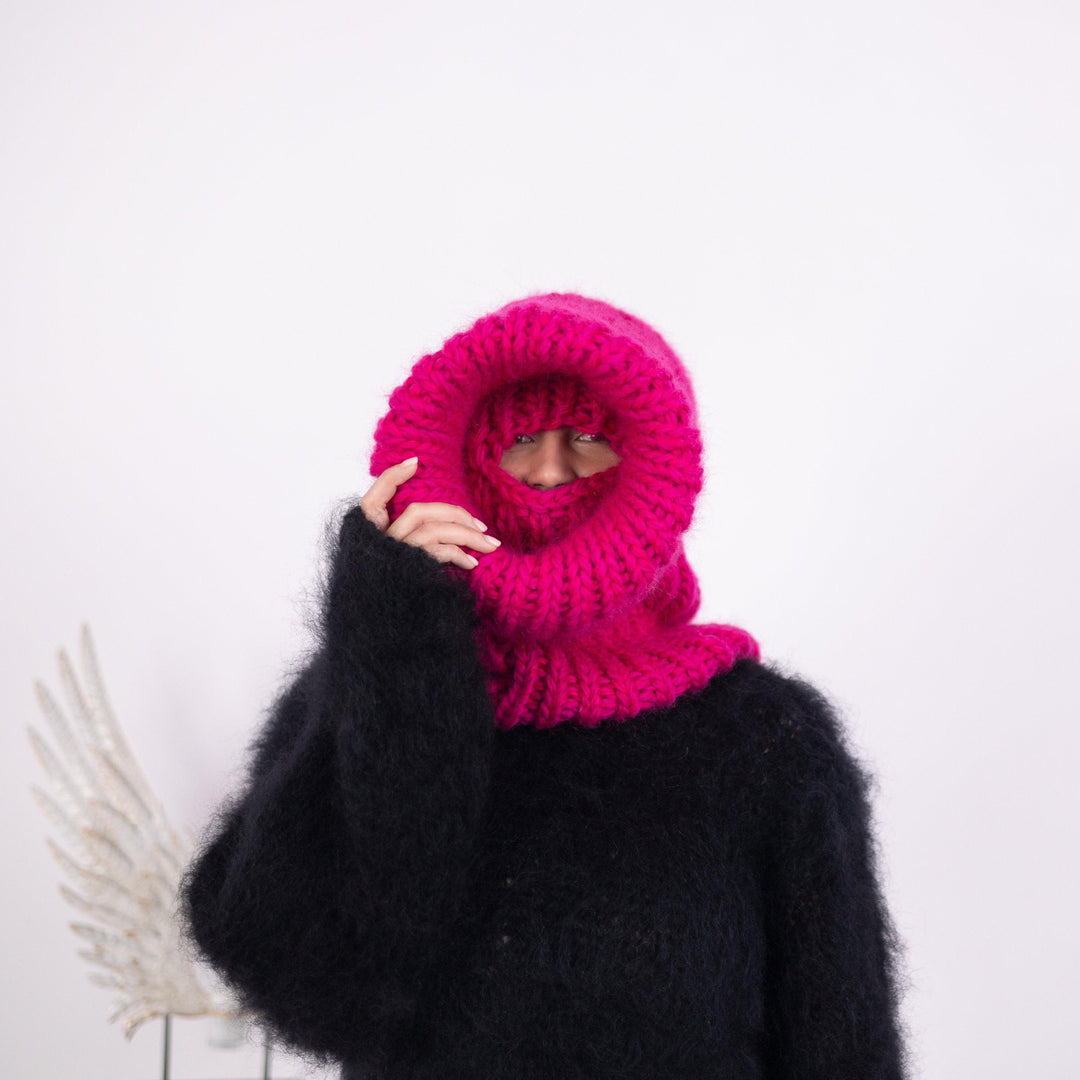Chunky Knit Mohair Balaclava: Wool Blend Ski Mask T1600