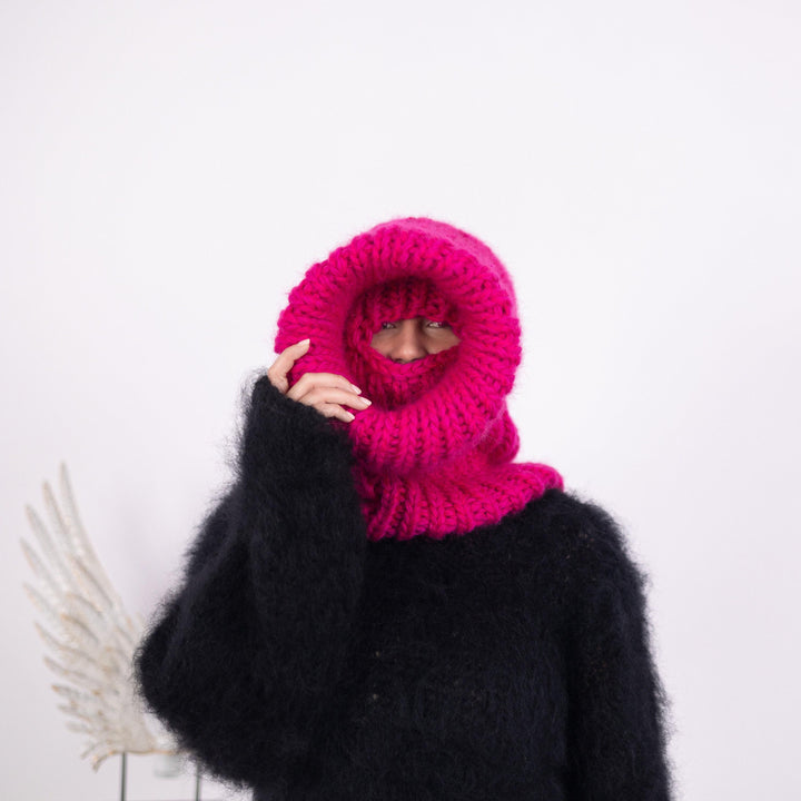 Chunky Knit Mohair Balaclava: Wool Blend Ski Mask T1600