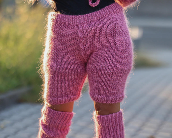 Cable Knit Wool and Mohair Shorts – Hand Knitted Textured Winter Shorts T1484