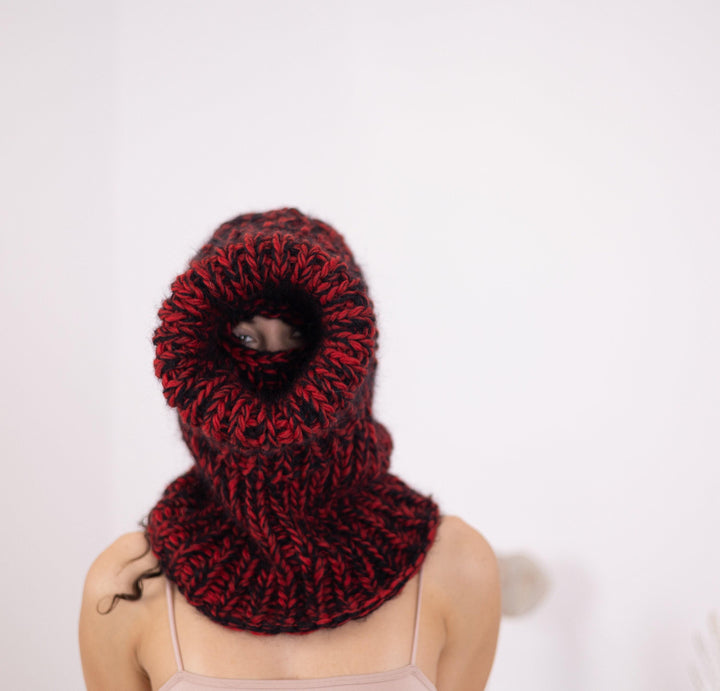 Mohair Wool Balaclava – Hand Knitted Chunky Ski Hood T1557