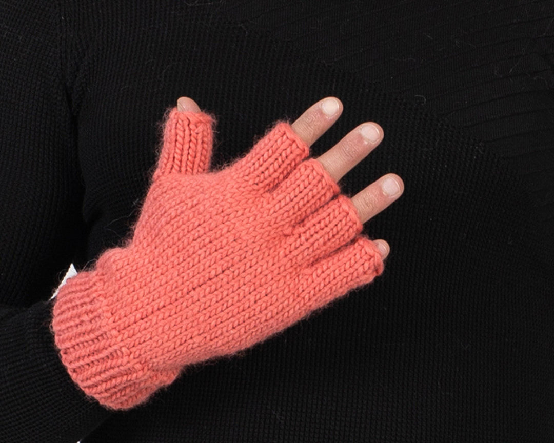 Hand Knit Wool Fingerless Gloves, Pink Woolen Mittens T1009