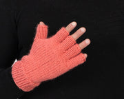 Handgestrickte fingerlose Handschuhe aus Wolle, rosa Wollstulpen T1009