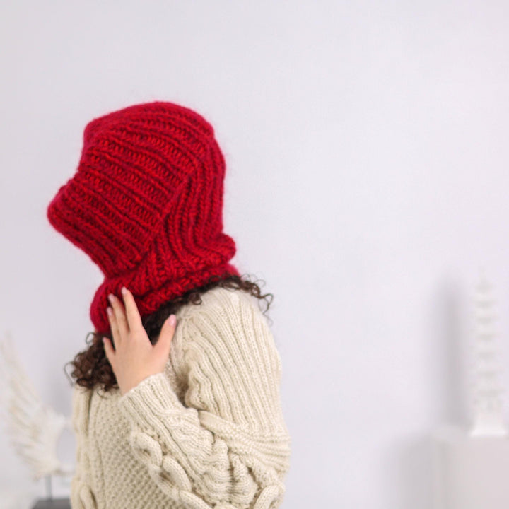 Mohair Wool Balaclava – Hand Knitted Chunky Winter Hood T1651
