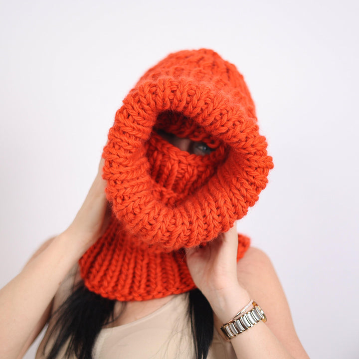 100% Wool Balaclava – Hand Knitted Chunky Winter Hood T1615