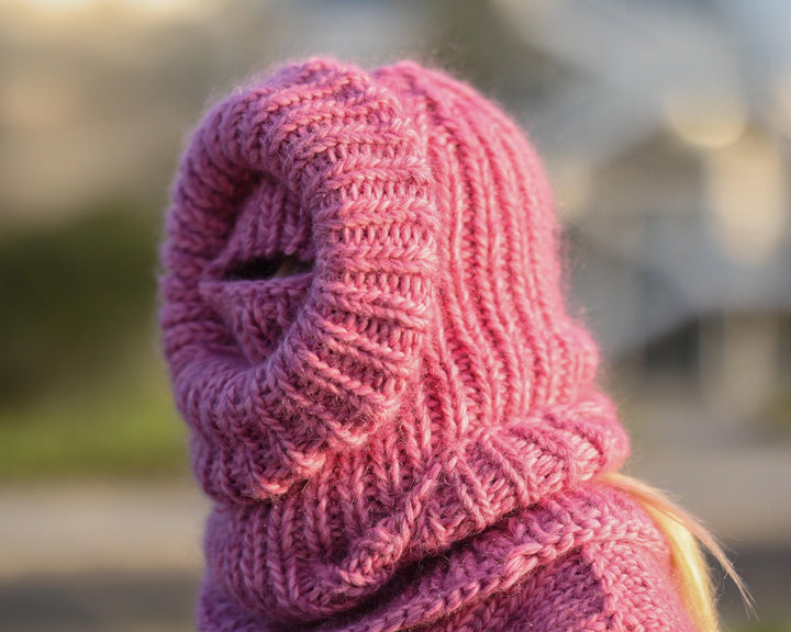 Mohair Wool Balaclava – Hand Knitted Chunky Winter Hood T1487