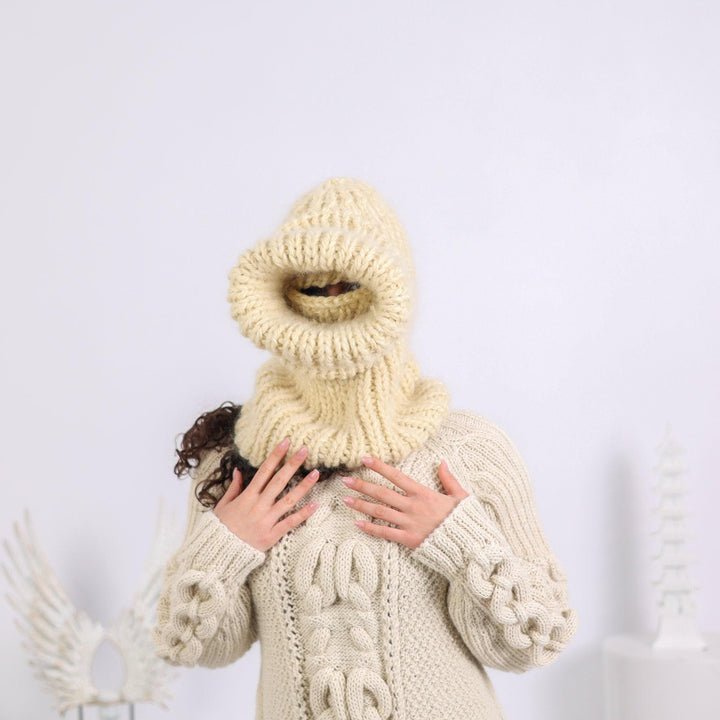 Mohair Wool Balaclava – Hand Knitted Chunky Ski Hood T1650