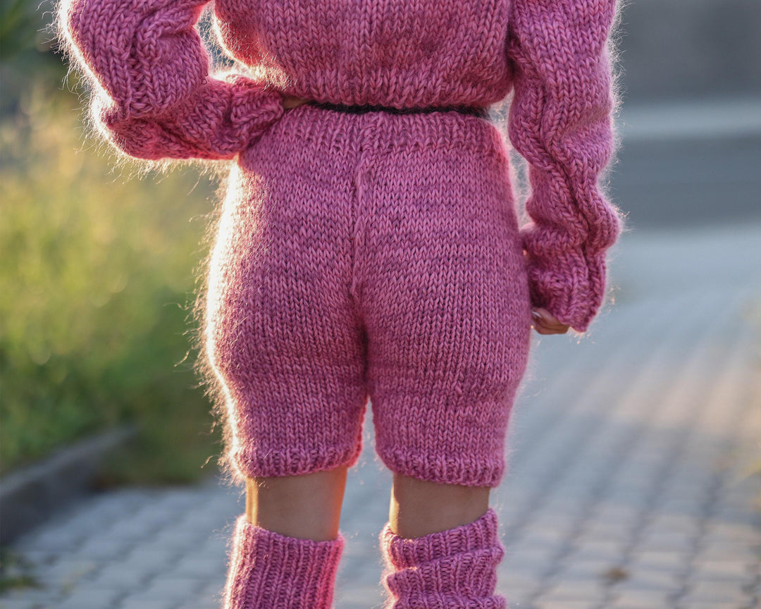 Cable Knit Wool and Mohair Shorts – Hand Knitted Textured Winter Shorts T1484