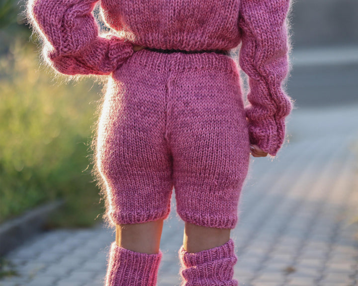 Cable Knit Wool and Mohair Shorts – Hand Knitted Textured Winter Shorts T1484