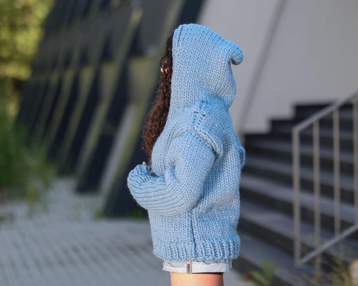 Chunky Wool Cardigan – Hand Knitted Fully Zipped Jacket T1444