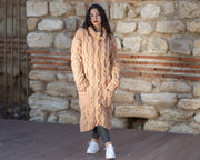Beige Baby Alpaka Cardigan – Handgestrickter langer, extraweicher Maxi-Mantel T1413