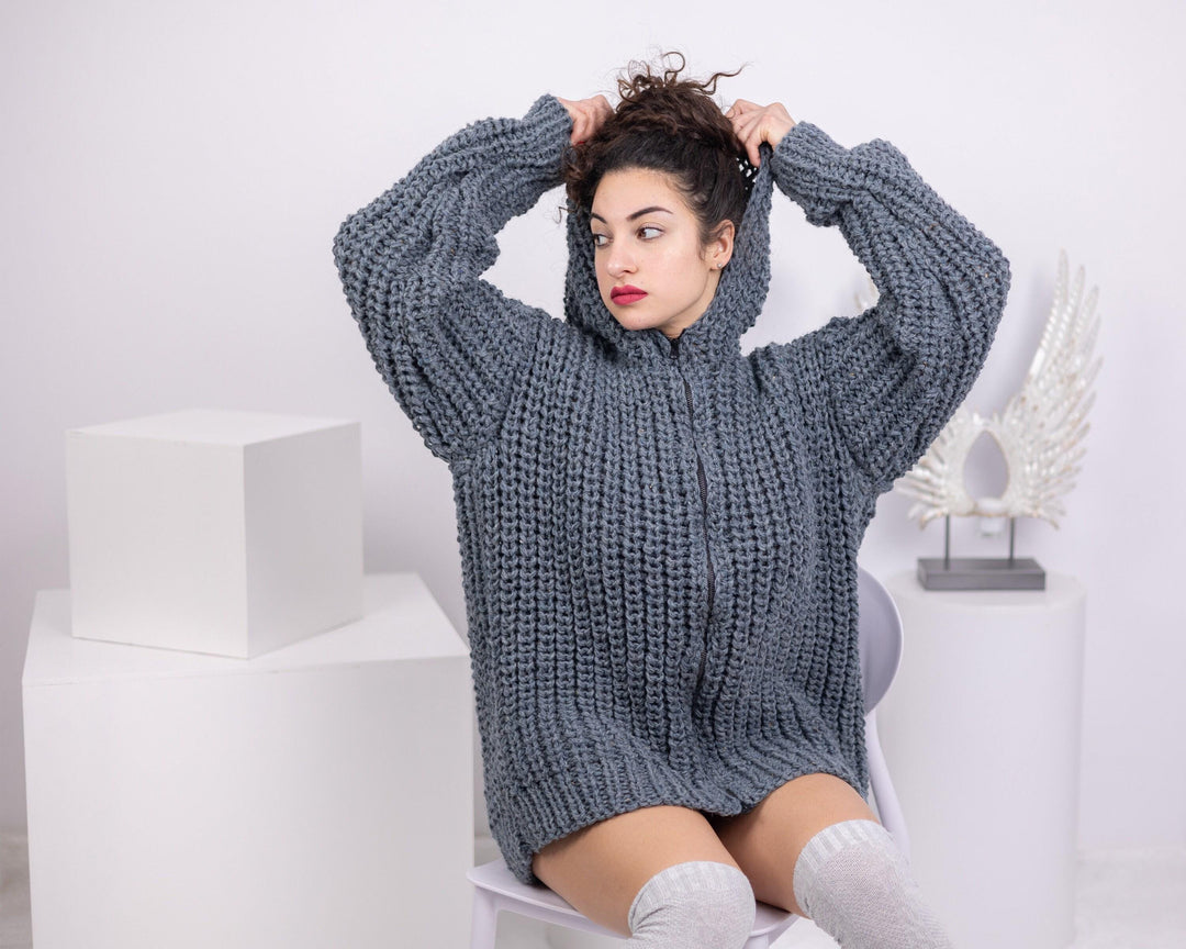 Itchy Wool Cardigan – Hand Knitted 100% Wool English Rib Jacket T1540