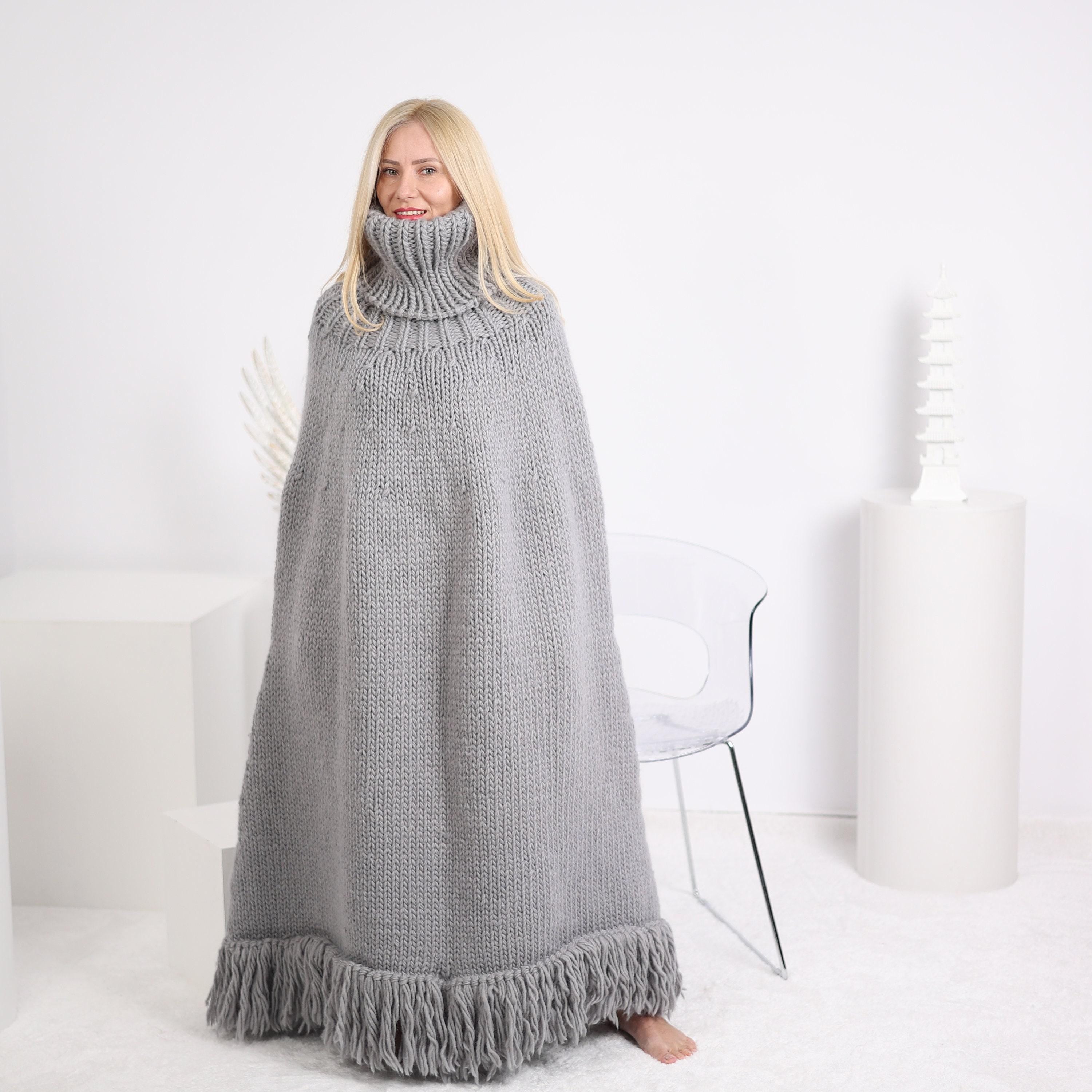 Tiffy Mohair Gray Wool 50 cm Turtleneck Poncho T1628
