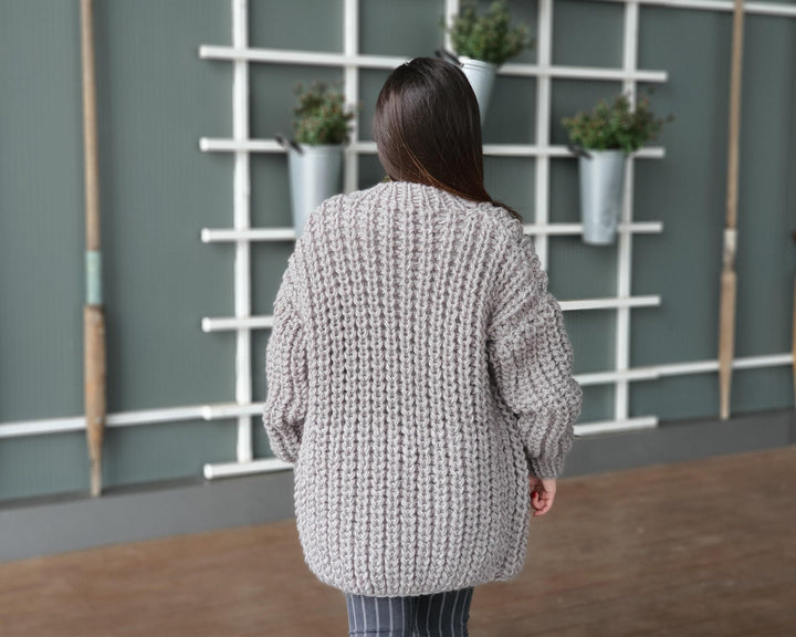 Chunky Wool Cardigan – Hand Knitted 100% Wool English Rib Coat T935