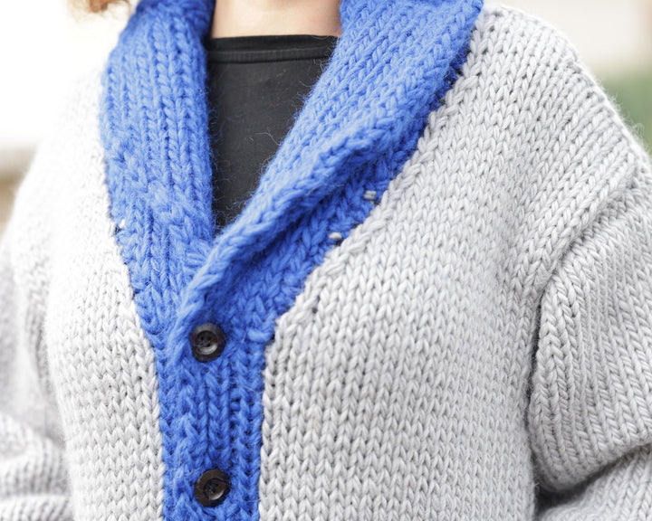Wool Cardigan – Hand Knitted 100% Wool Jacket T1362