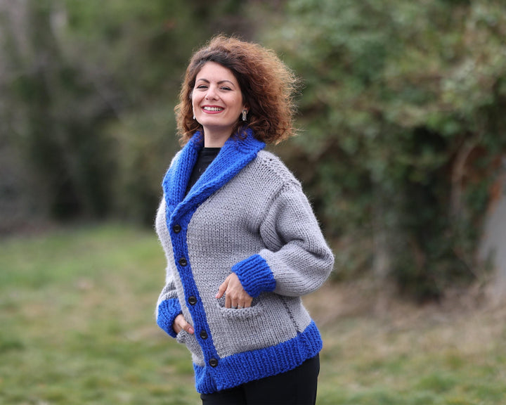 Wool Cardigan – Hand Knitted 100% Wool Jacket T1362