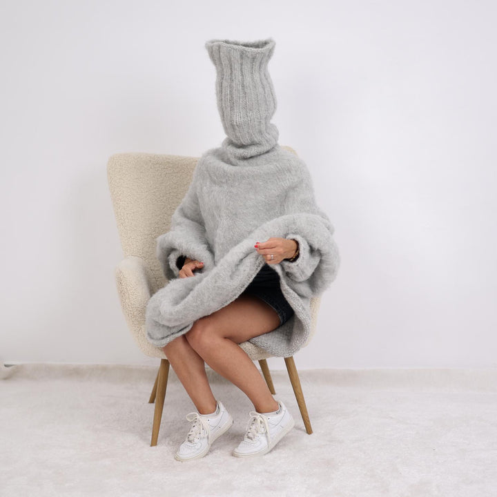 Hand Knitted Alpaca Poncho - 10-Strand Soft Knit with 50cm Turtleneck  T1894