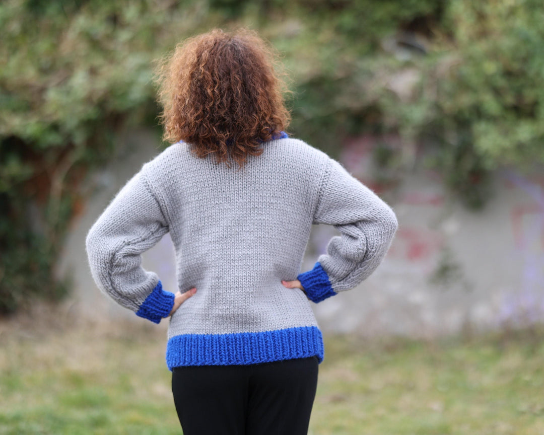 Wool Cardigan – Hand Knitted 100% Wool Jacket T1362