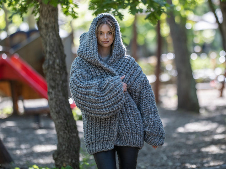Extra Chunky Cardigan – 14-Strand Hand Knitted Alpaca Merino Wool Blend T1210
