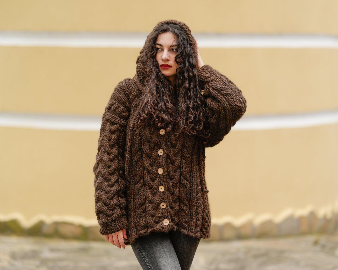 Alpaca Wool Cardigan – Hand Knitted 100% Alpaca Sweater T1385