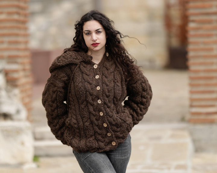 Alpaca Wool Cardigan – Hand Knitted 100% Alpaca Sweater T1385