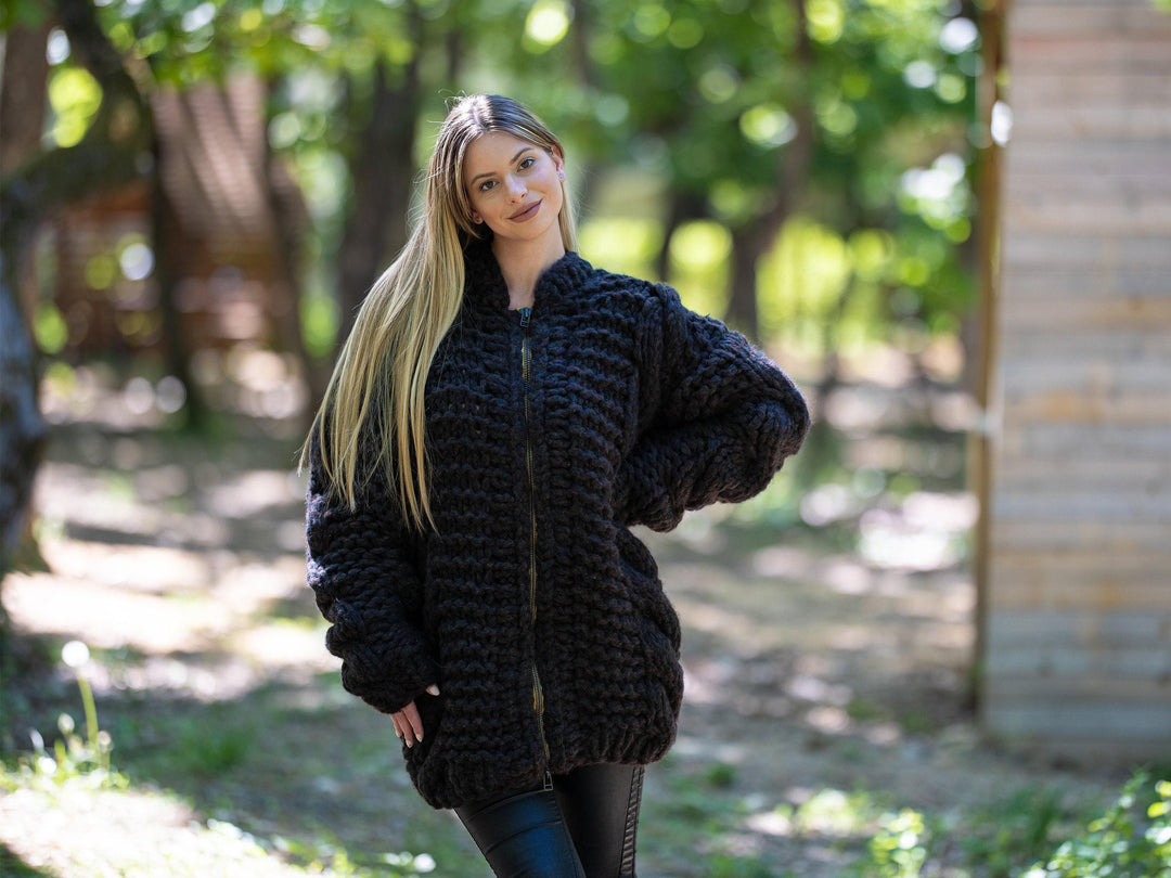Baby Alpaca Merino Cardigan – Hand Knitted Soft Lightweight Wool Jacket T1209