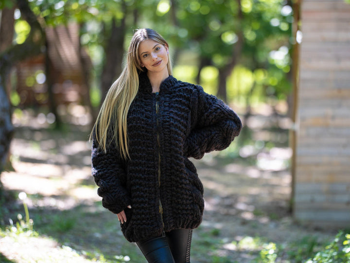 Baby Alpaca Merino Cardigan – Hand Knitted Soft Lightweight Wool Jacket T1209