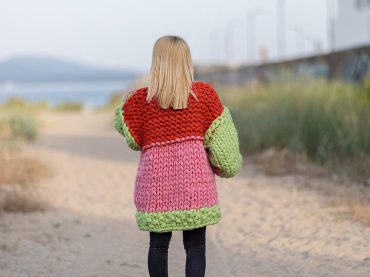 Chunky Merino Wool Cardigan – Hand Knitted Super Thick Marshmallow Coat T1087