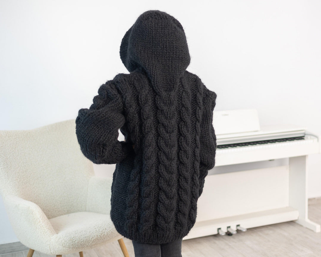 Extra Chunky Cardigan – 17-Strand Hand Knitted Baby Alpaca Merino Wool Blend T1537
