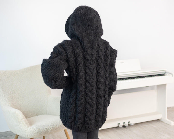 Extra Chunky Cardigan – 17-Strand Hand Knitted Baby Alpaca Merino Wool Blend T1537