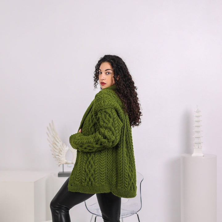 Chunky Wool Cardigan – Hand Knitted 100% Wool Short Jacket T1645