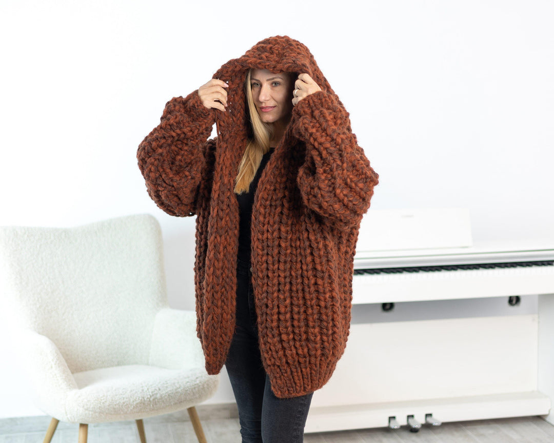 Extra Chunky Cardigan – 18-Strand Hand Knitted Alpaca Merino Wool Blend T1539
