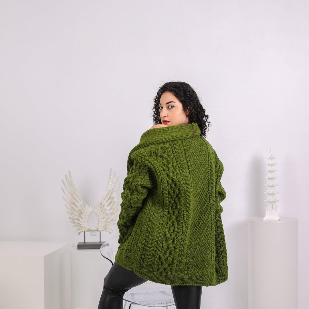 Chunky Wool Cardigan – Hand Knitted 100% Wool Short Jacket T1645