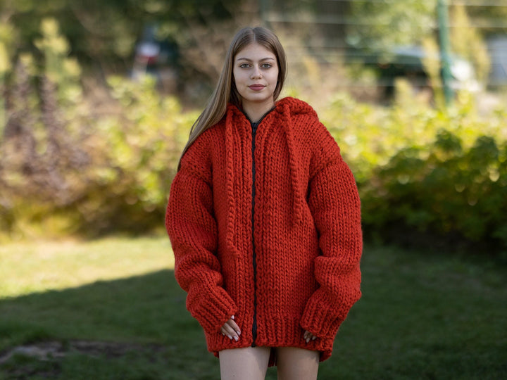 Chunky Wool Cardigan – Hand Knitted 100% Wool Jacket T1266