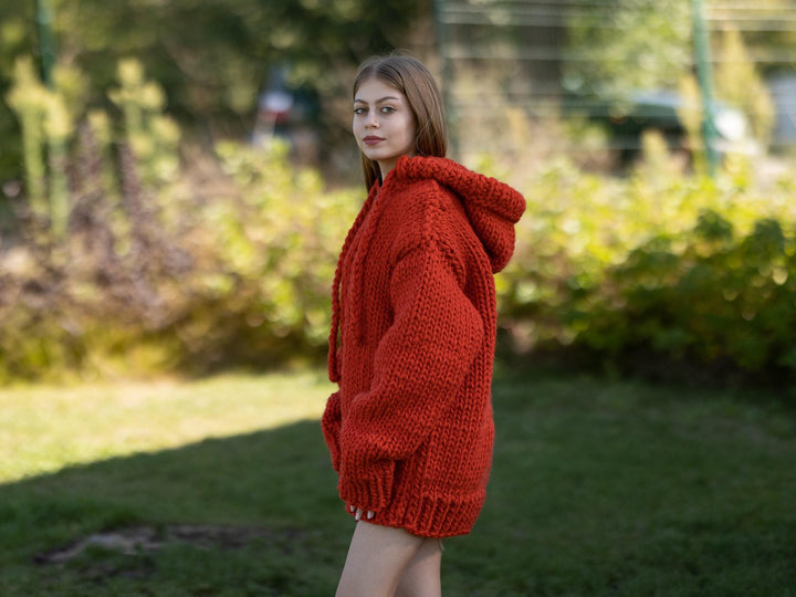 Chunky Wool Cardigan – Hand Knitted 100% Wool Jacket T1266