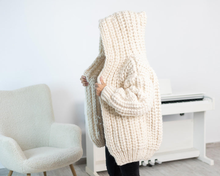 Extra Chunky Cardigan – 15-Strand Hand Knitted Alpaca Merino Wool Blend T1538