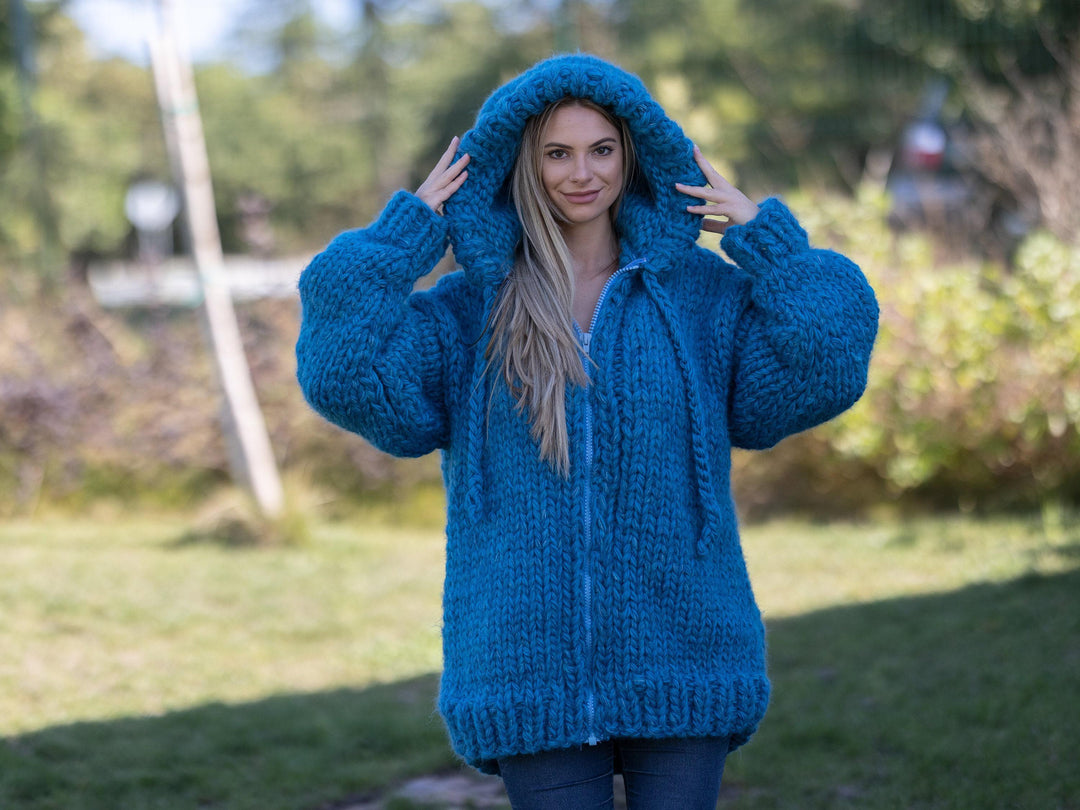 Extra Chunky Cardigan – 15-Strand Hand Knitted Alpaca Merino Wool Blend T1267