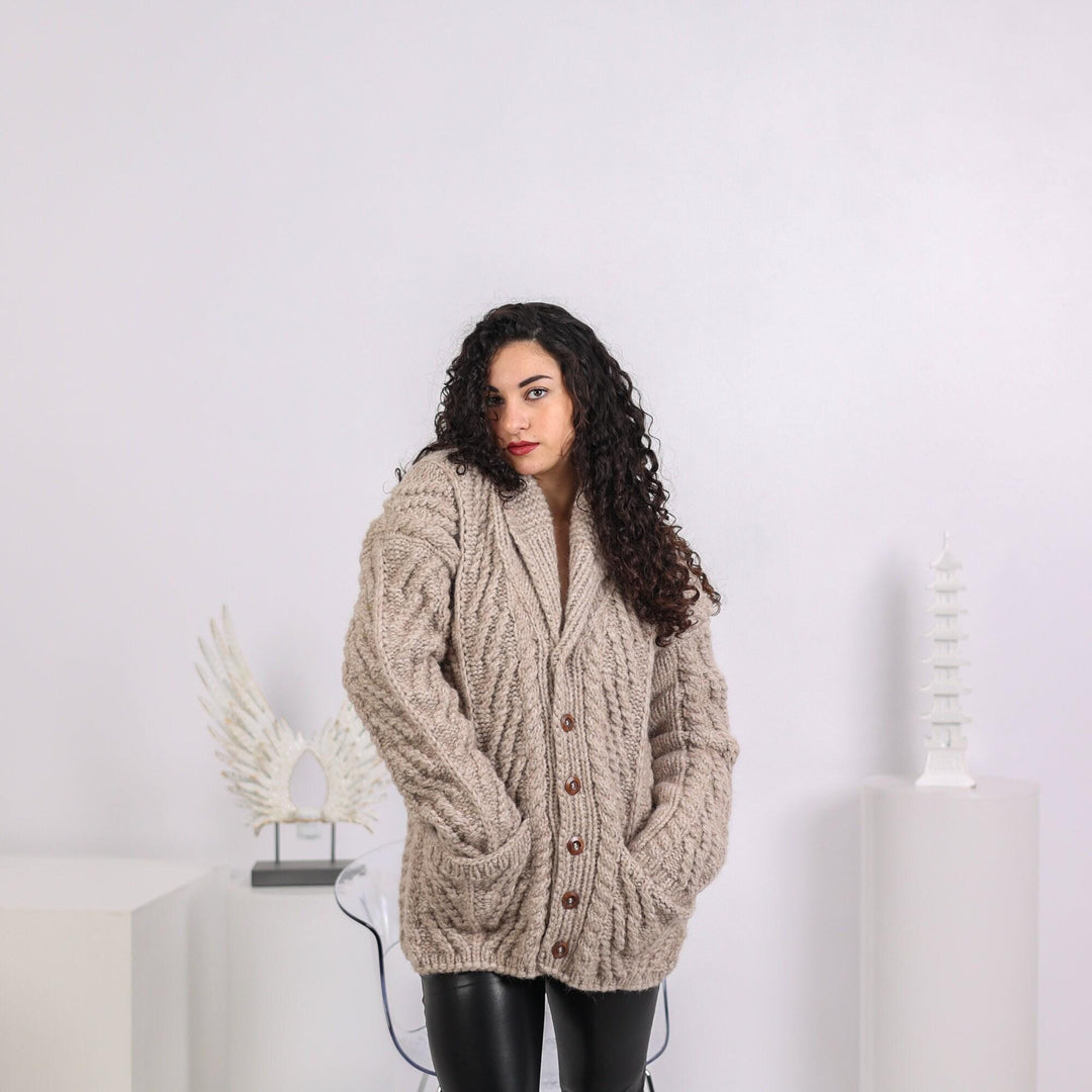 Extra Chunky Cardigan – 16-Strand Hand Knitted Alpaca Merino Wool Blend T1643